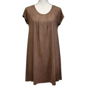 Enough About Me Brown Dress Womens Sz S Mini A Line Sueded Stretch Boho Bohemian